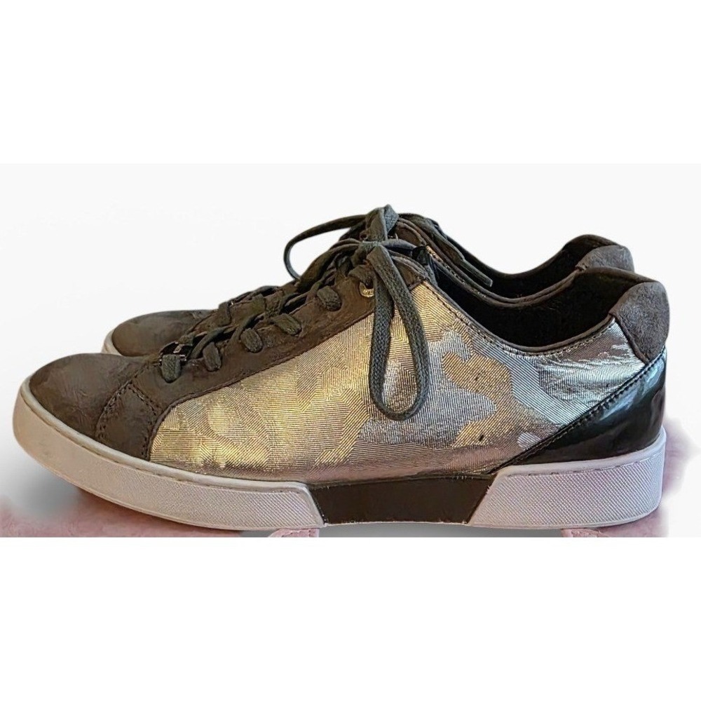 JB Martin Womens Green/Gold Metallic Suede Low Top Sneakers Sz 7.5/38 Logo Shoes